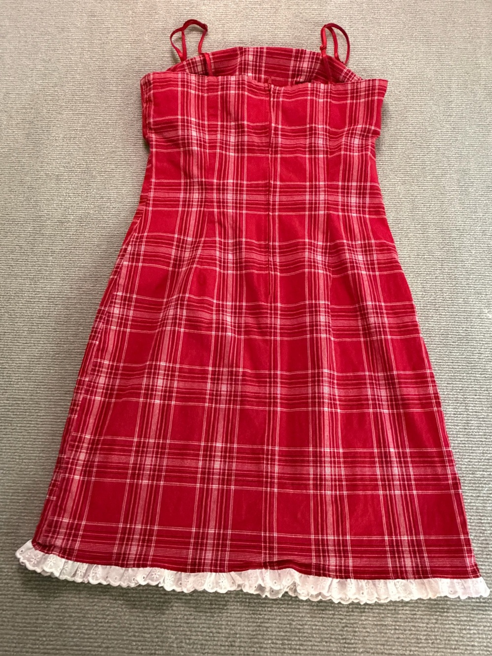 Y2K Jodi Kristopher Red Plaid Lace Trim Babydoll Slip Dress Sz 9/10 4th of July - Picture 6 of 13